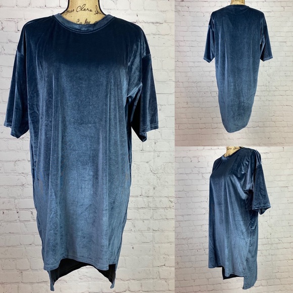 Loveriche Midnight/Blue Velvet Oversized High Lo Shirt Dress - Picture 3 of 3